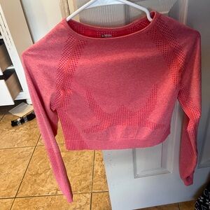 Seamless Long Sleeve Crop Top Coral Marl Size M Thumbholes